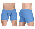 Blue ergo wear cotton boxer briefs with contoured design and seamless construction in light blue color