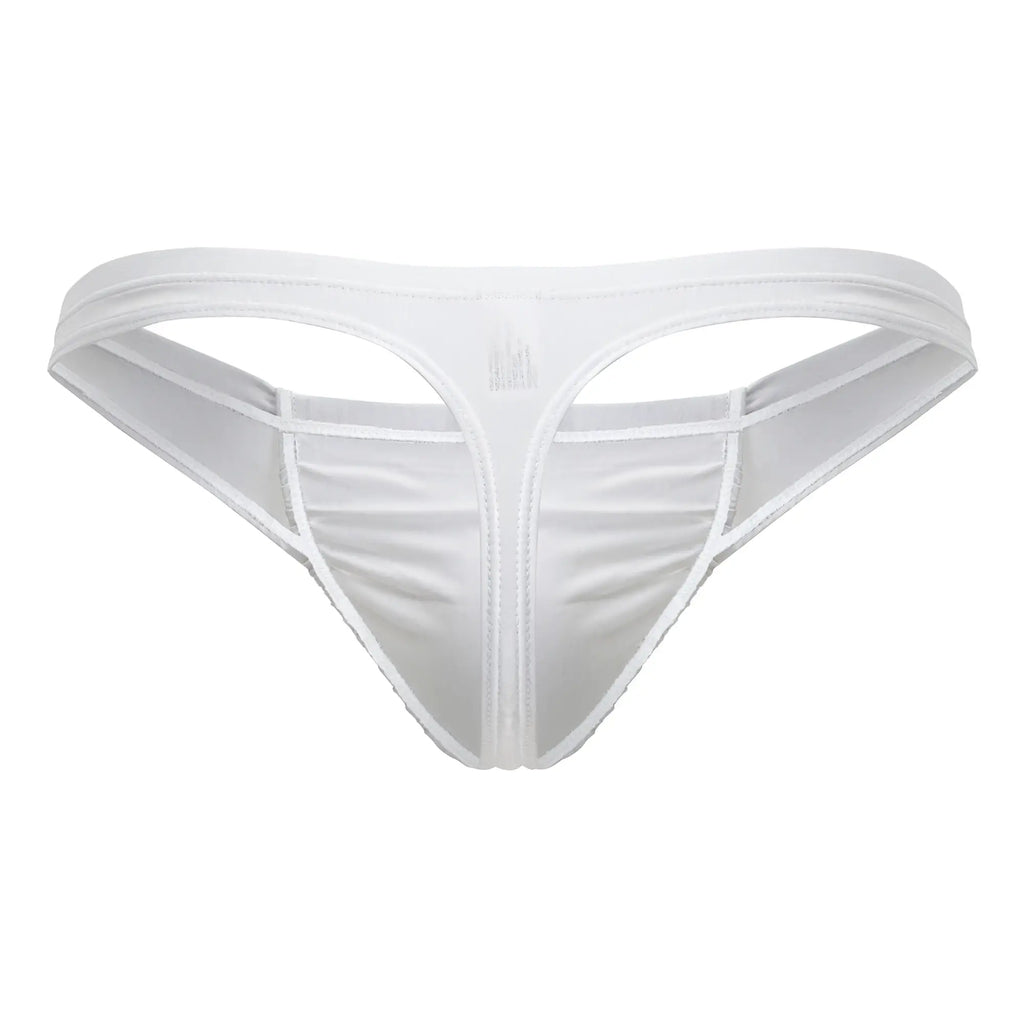 White ergoWear ew1734 feel gr8 cotton thong made of sleek satin-like fabric with a subtle sheen shown from the back