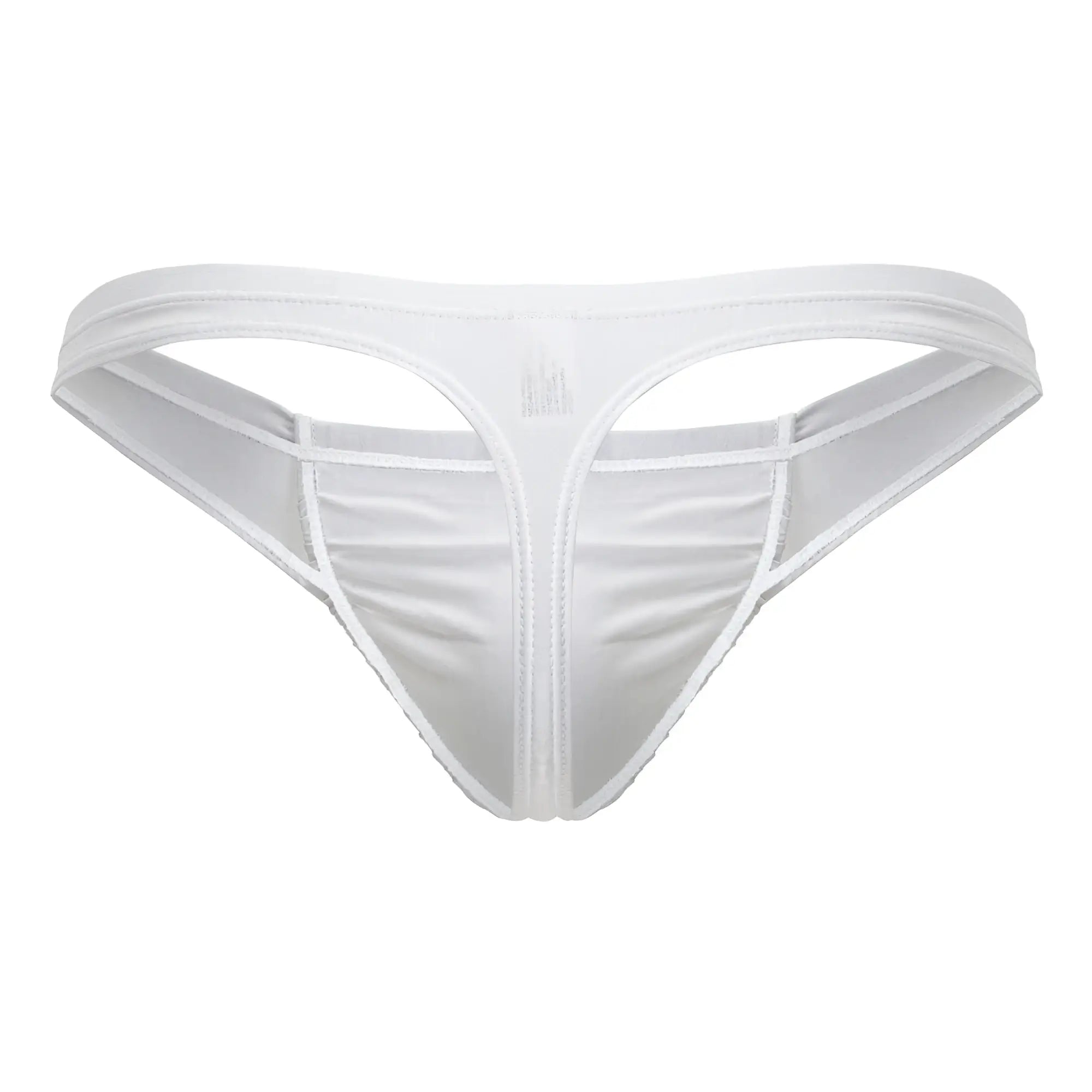White ergoWear ew1734 feel gr8 cotton thong made of sleek satin-like fabric with a subtle sheen shown from the back