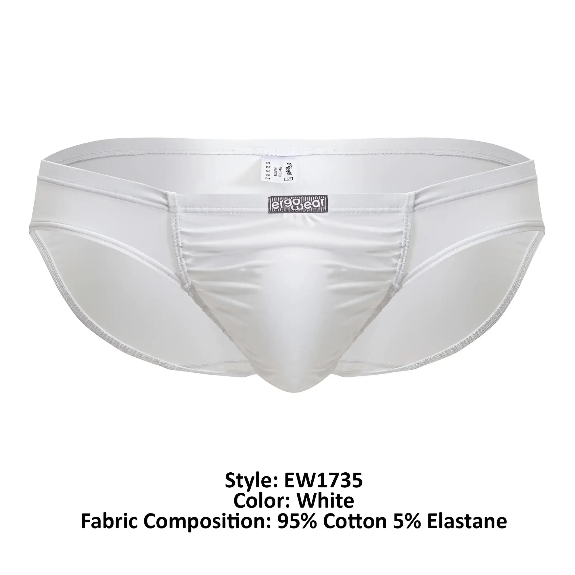 Ergowear ew1735 feel gr8 white cotton bikini briefs with 95 percent cotton 5 percent elastane and subtle stitching details
