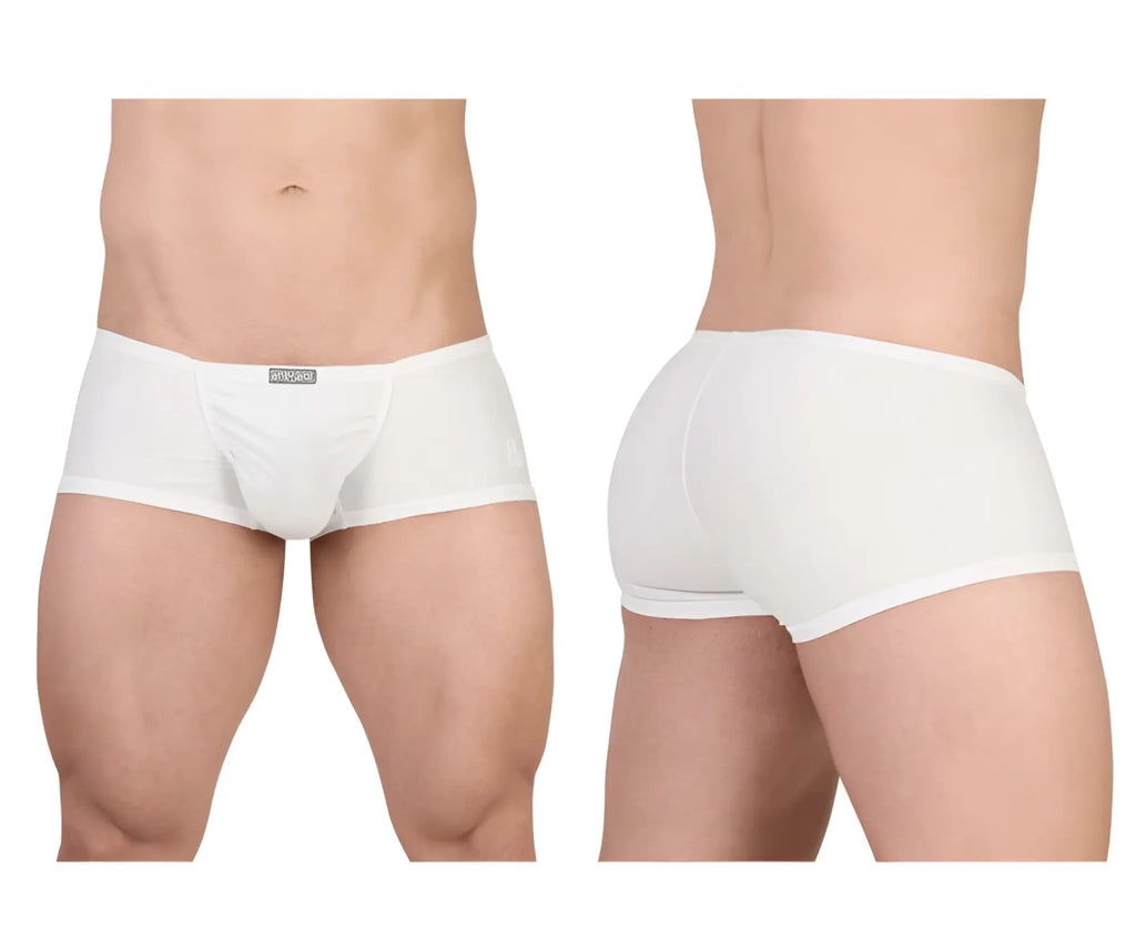 White men’s cotton briefs with smooth form fitting design and subtle ergoWear brand tag at the waistband