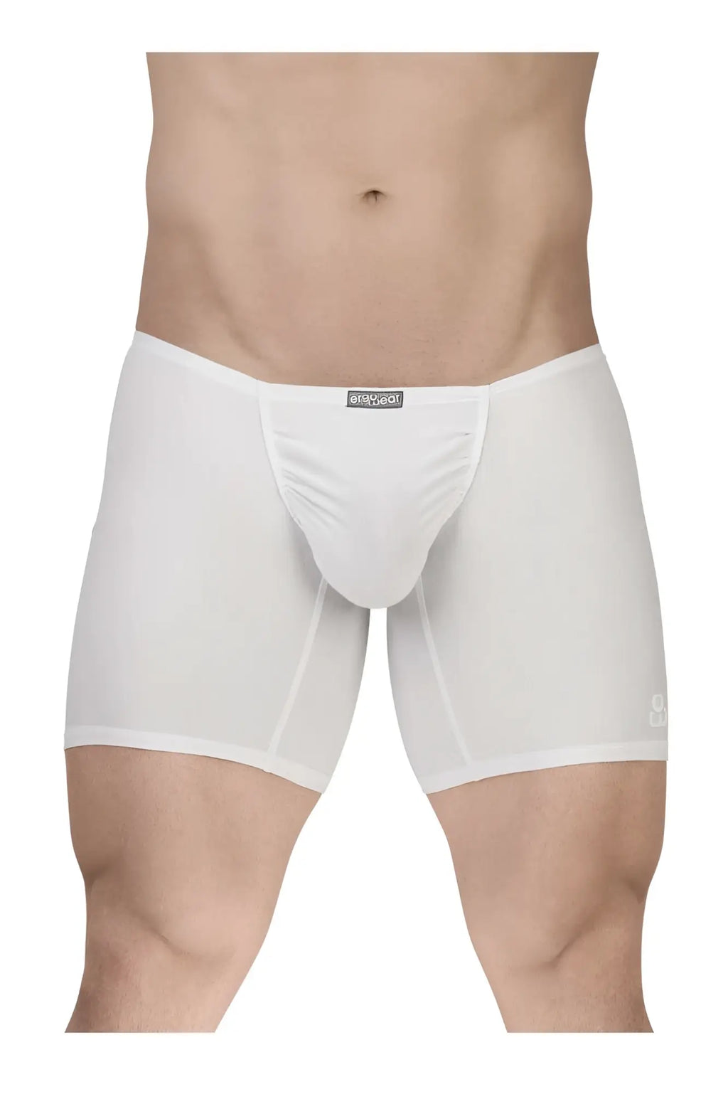 White form-fitting men’s cotton boxer briefs with contoured pouch and subtle seam detailing by ergowear ew1737 feel gr8