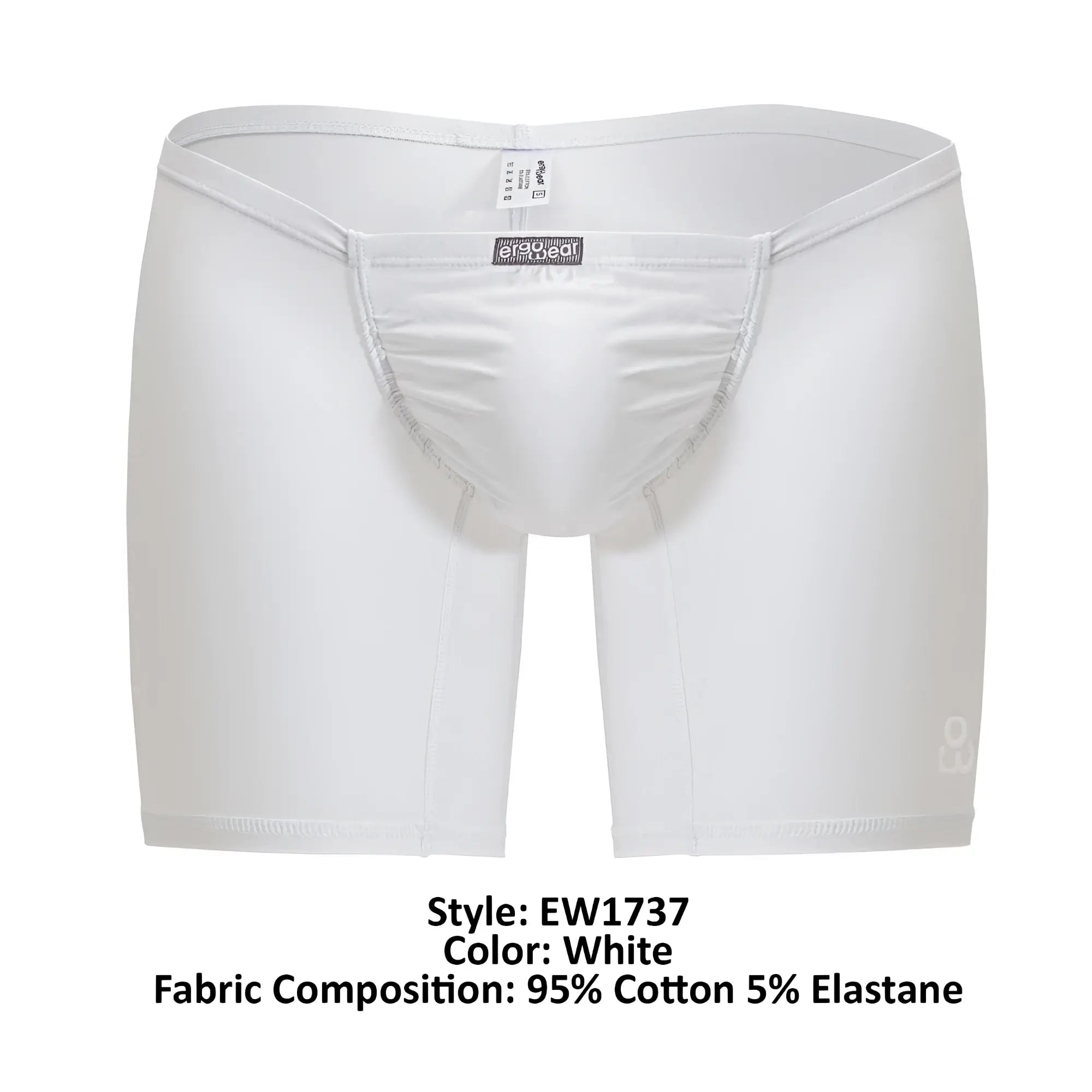 White men’s boxer briefs ergo wear ew1737 feel gr8 with snug fit made of 95% cotton 5% elastane in white