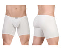 White ergo wear cotton boxer briefs with supportive form fitting design and subtle waistband branding
