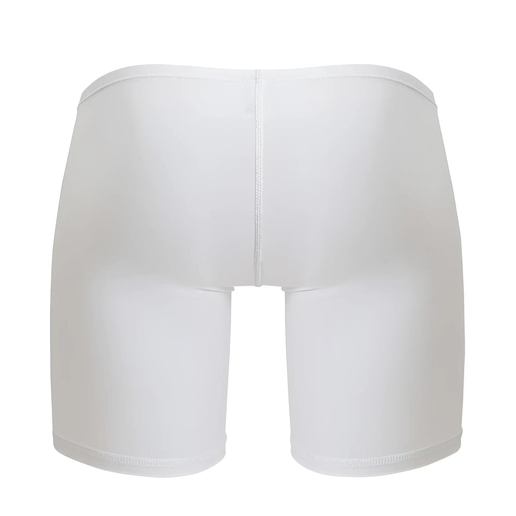 White ergo wear cotton boxer briefs featuring smooth fabric and a central seam on the back side
