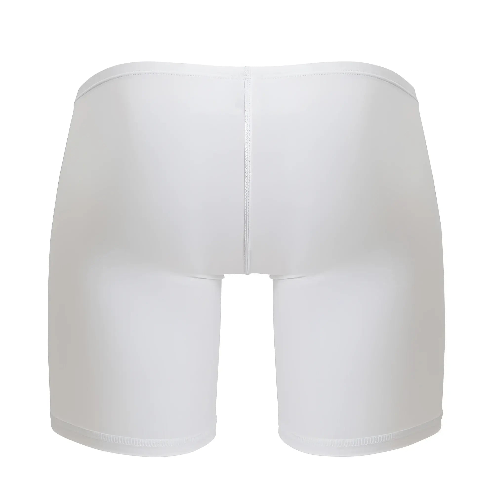 White ergo wear cotton boxer briefs featuring smooth fabric and a central seam on the back side