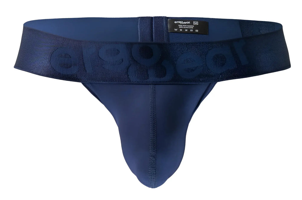 Navy blue ergonomic briefs with subtle embossed ErgoWear logo on waistband designed for comfort and support