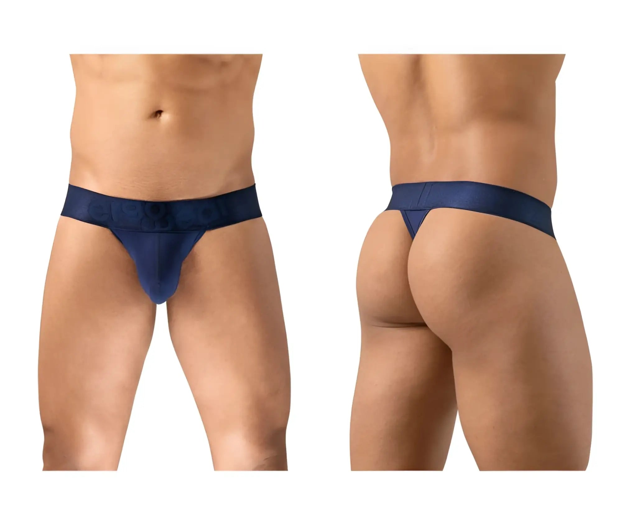 Navy blue ErgoWear EW1738 MAX BOLD g-string thong with smooth seamless design and wide waistband front view