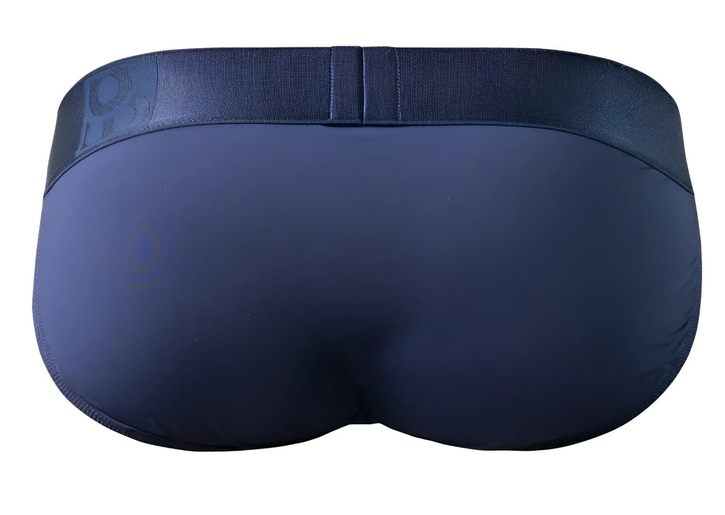 Navy blue men’s briefs by ErgoWear EW1739 MAX BOLD bikini with matching elastic waistband and subtle left logo