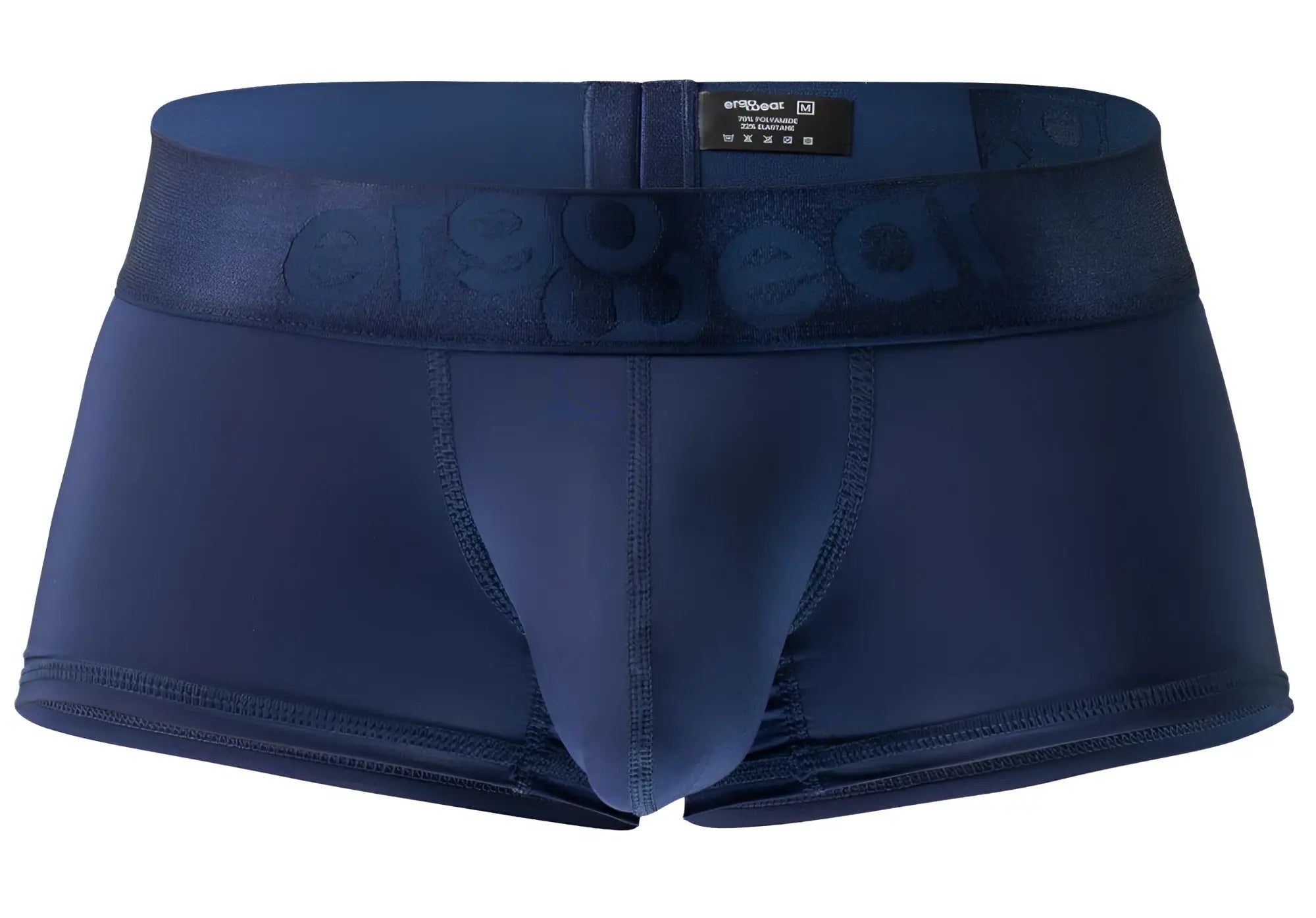 Dark blue ergoWear ew1740 max bold men’s boxer briefs with subtle embossed logo and reinforced leg stitching