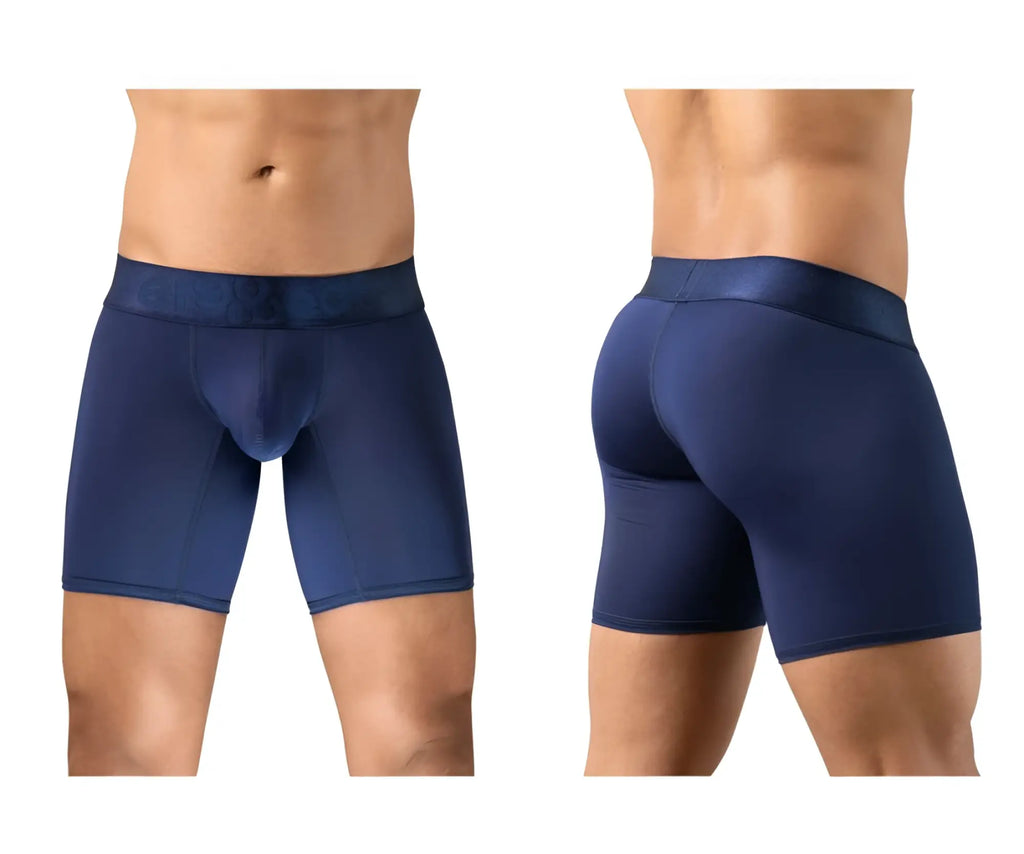 Navy blue ergewear ew1741 max bold men’s boxer briefs with contoured design and elastic waistband