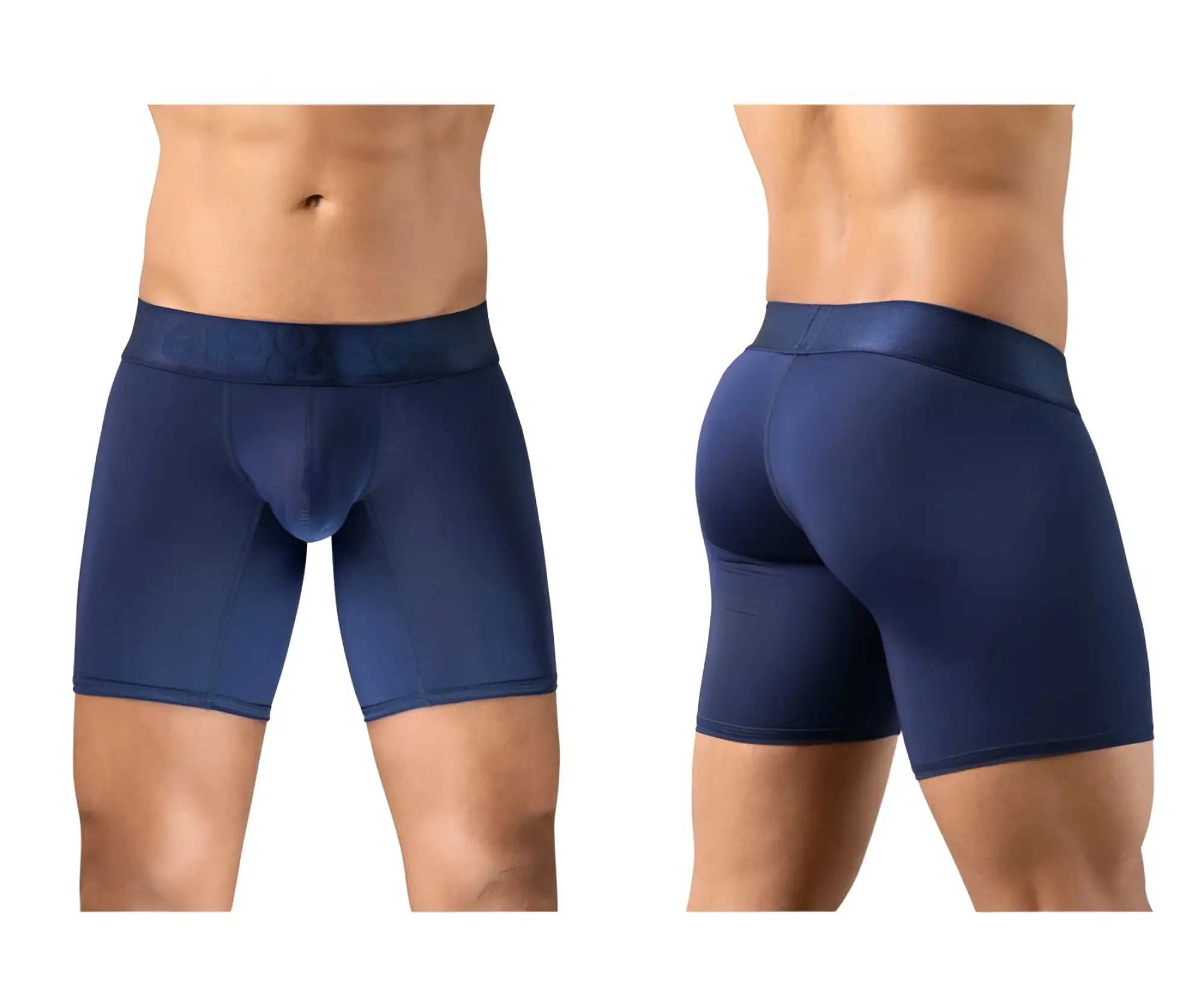 Navy blue ergewear ew1741 max bold men’s boxer briefs with contoured design and elastic waistband