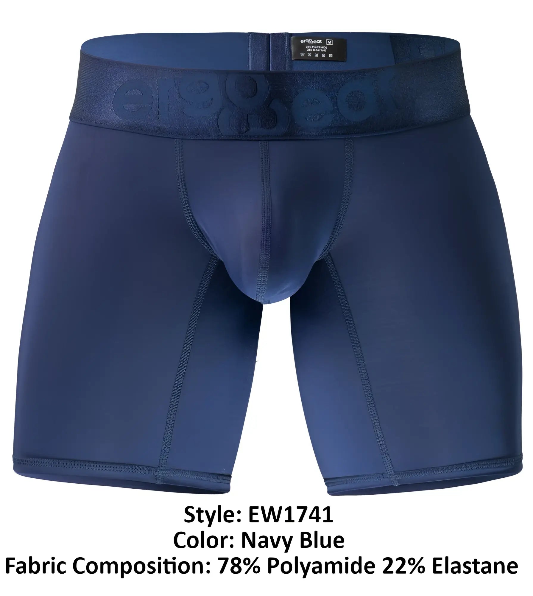 Navy blue ergo wear ew1741 max bold men’s boxer briefs with textured waistband and seamless construction