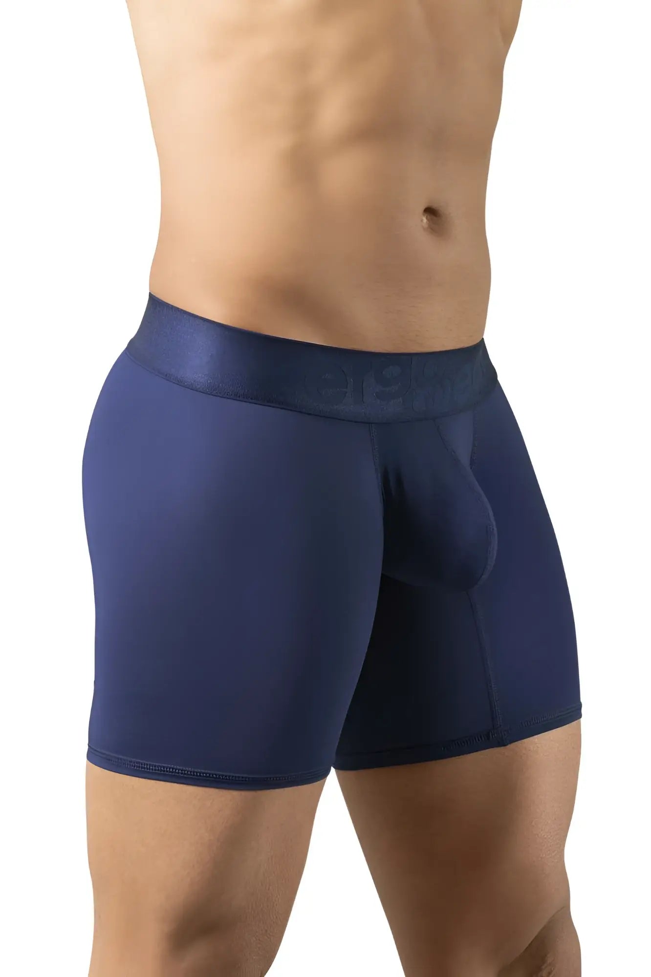Navy blue ErgoWear ew1741 max bold men’s boxer briefs with a textured waistband and subtle brand lettering
