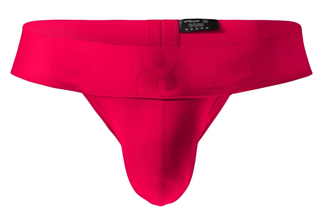 Bright red seamless athletic briefs with contoured design and black brand tag at waistband by ergowear ew1742 max bold g-string
