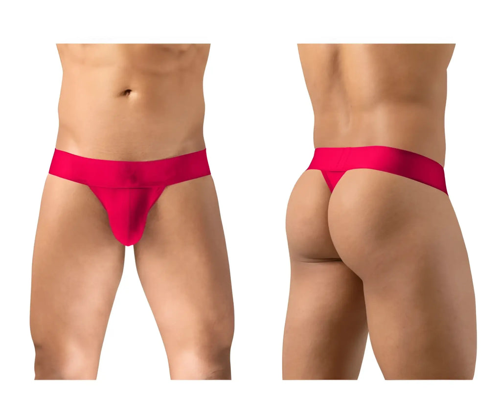 Bright red ErgoWear EW1742 MAX BOLD G-string seamless thong underwear with wide waistband front view