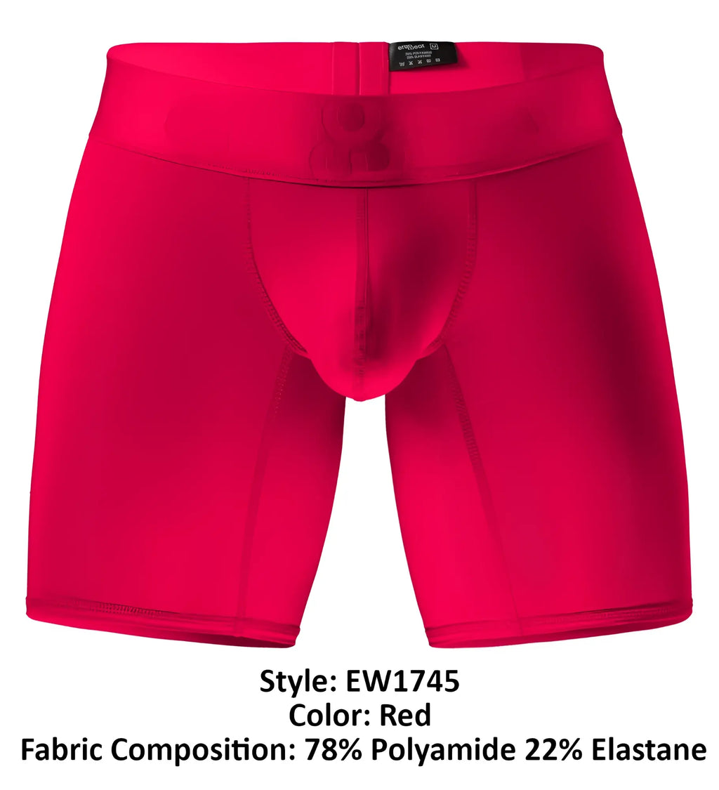 Bright red ergo wear ew1745 max bold men’s boxer briefs made from stretchy polyamide and elastane blend