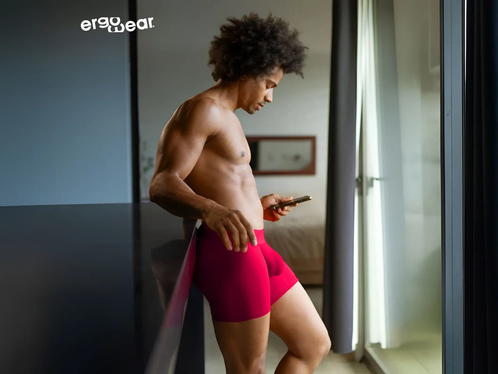 Vibrant red ergonomic boxer briefs from ergowear featuring bold design and comfortable fit for everyday use