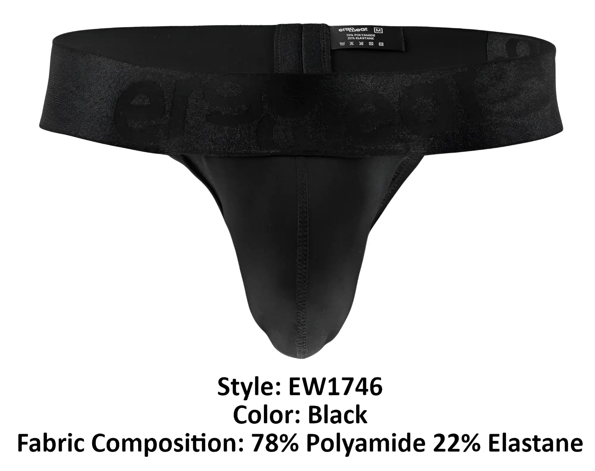 Black mens thong ergo wear ew1746 max bold g-string in black with textured waistband and reinforced leg stitching