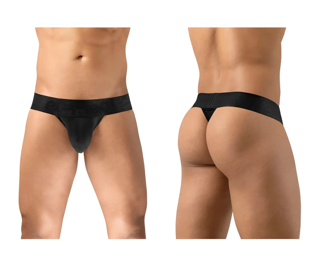 Black seamless thong underwear with wide waistband by ergowear model ew1746 max bold in color black