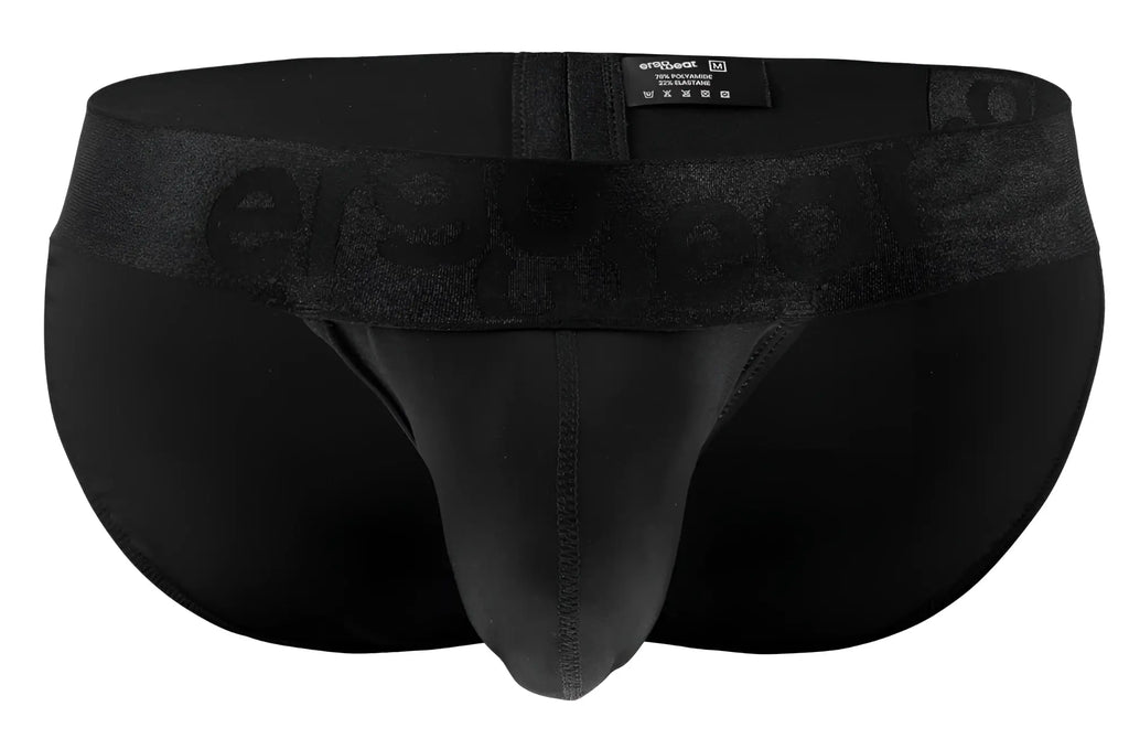 Black men’s briefs ergo wear ew1747 max bold bikini in black with textured waistband embossed with ersmood brand name