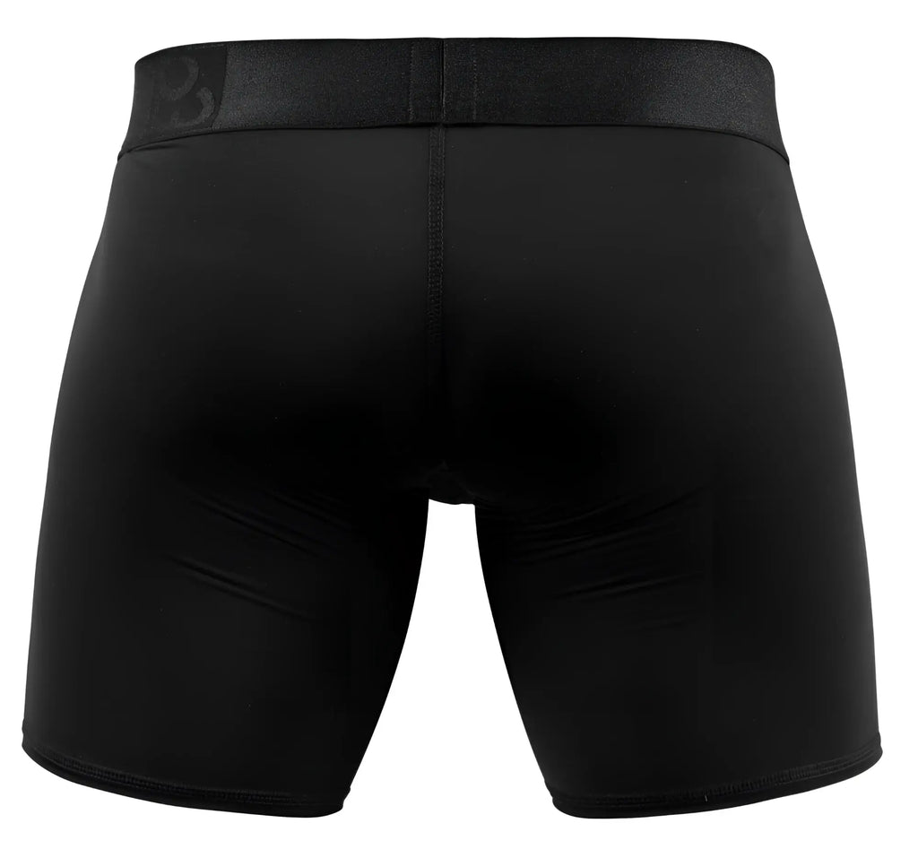 Black mens compression shorts ergoWear EW1749 max bold boxer briefs in black with textured waistband and brand logo