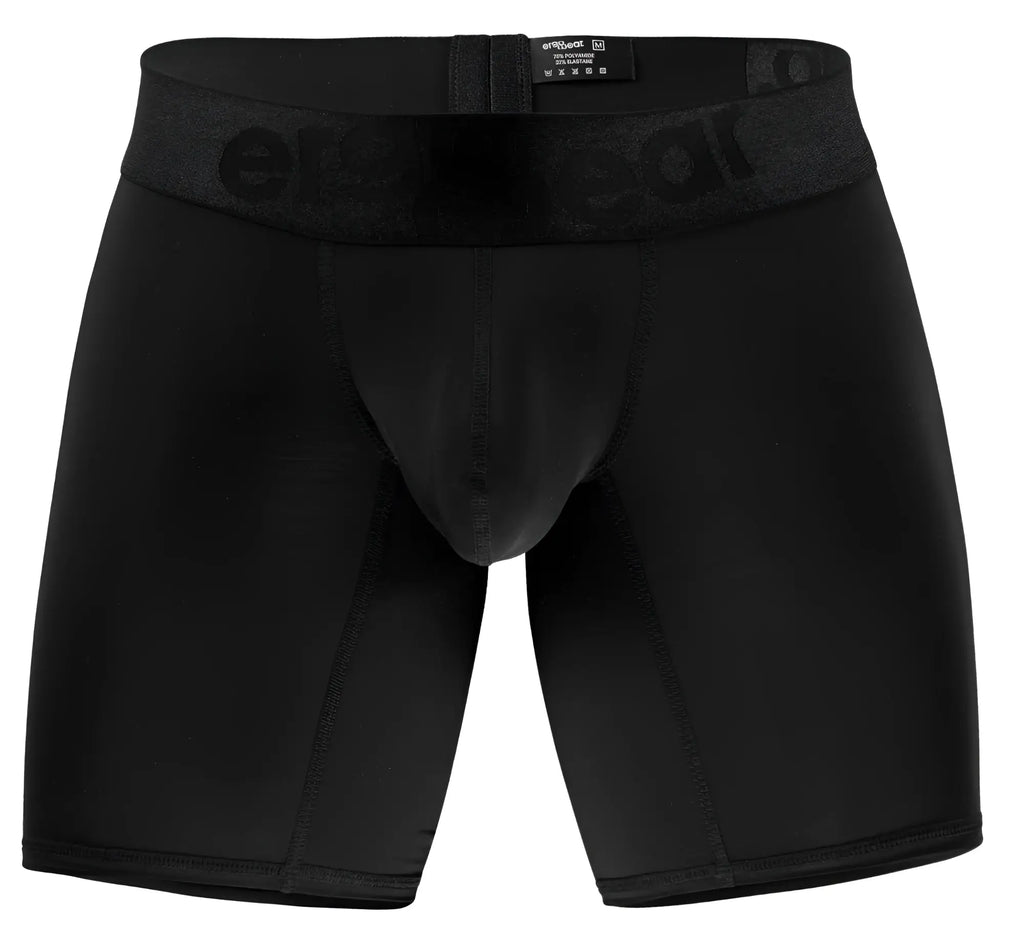 Black ergoWear ew1749 max bold boxer briefs in black with snug elastic waistband and embossed brand name