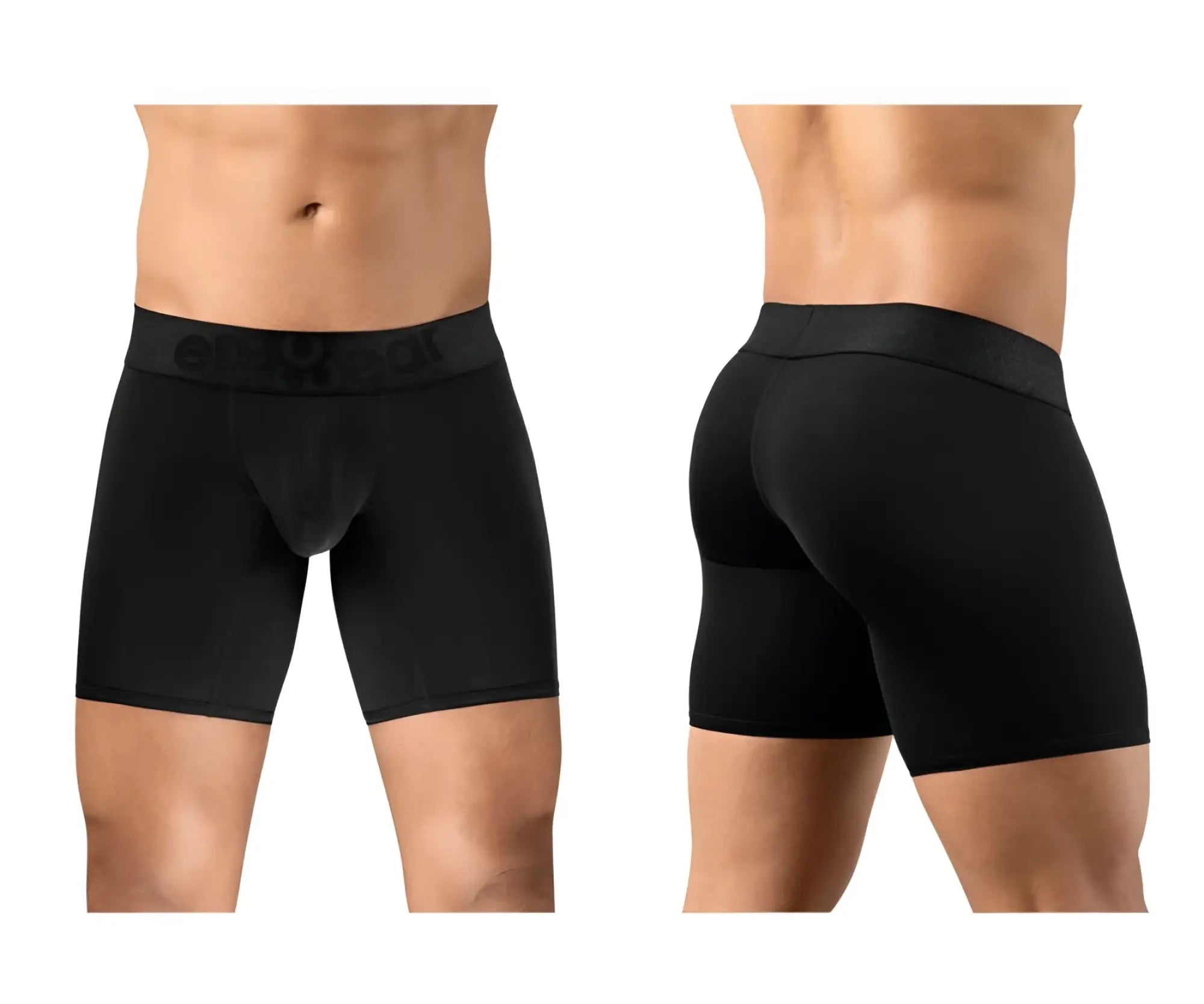 ErgoWear ew1749 max bold black boxer briefs for men with a subtle brand logo on the waistband