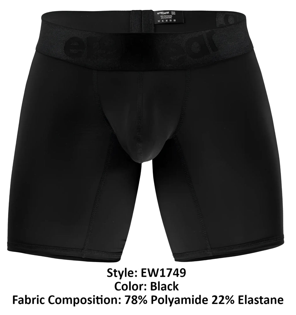 Black mens boxer briefs ergoWear ew1749 max bold in black with subtle erectear logo made of 78 polyamide 22 elastane