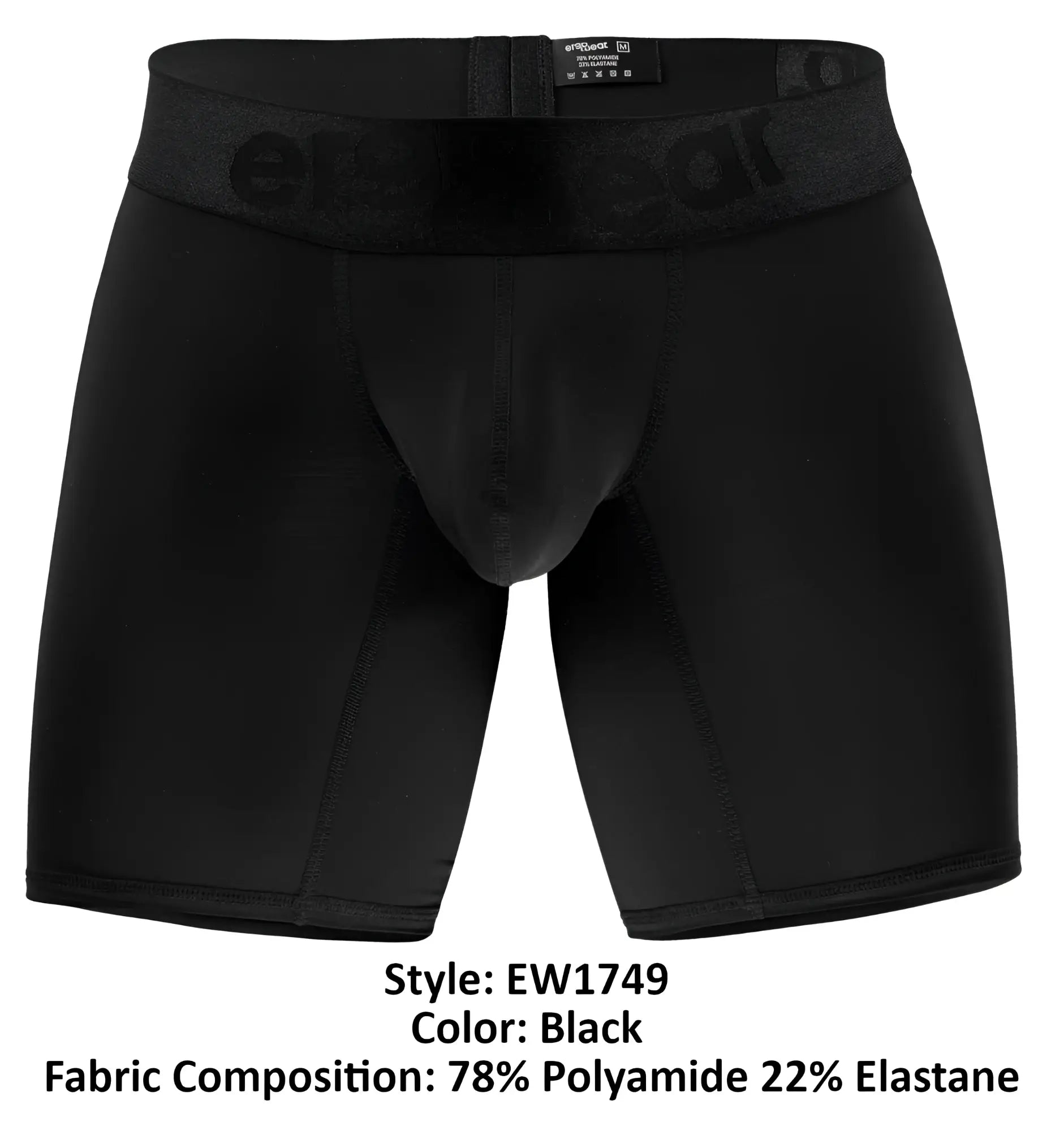 Black mens boxer briefs ergoWear ew1749 max bold in black with subtle erectear logo made of 78 polyamide 22 elastane