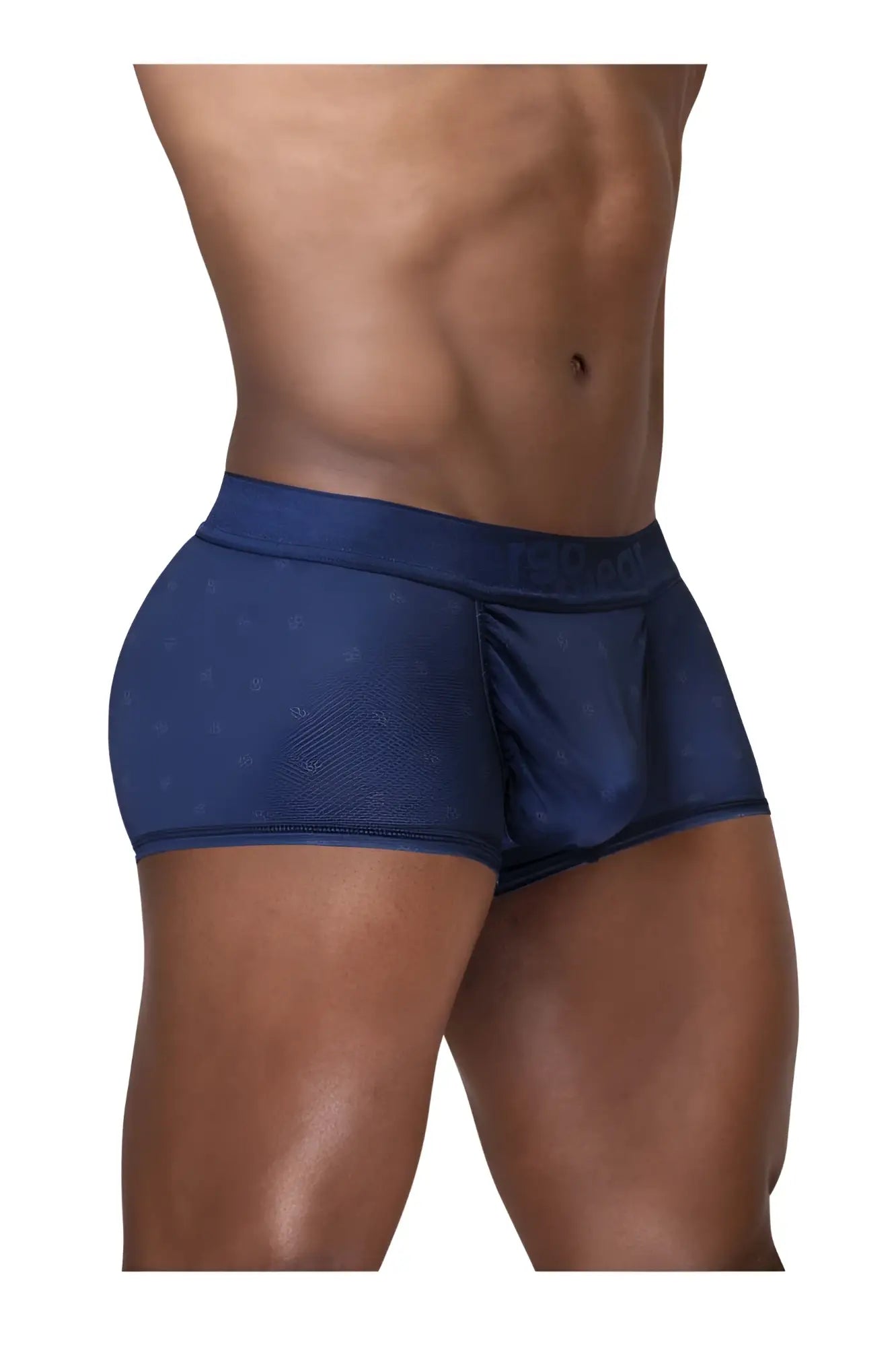 Ergowear ew1752 feel se trunks in navy blue featuring dark blue mesh briefs with a subtle pattern and elastic waistband
