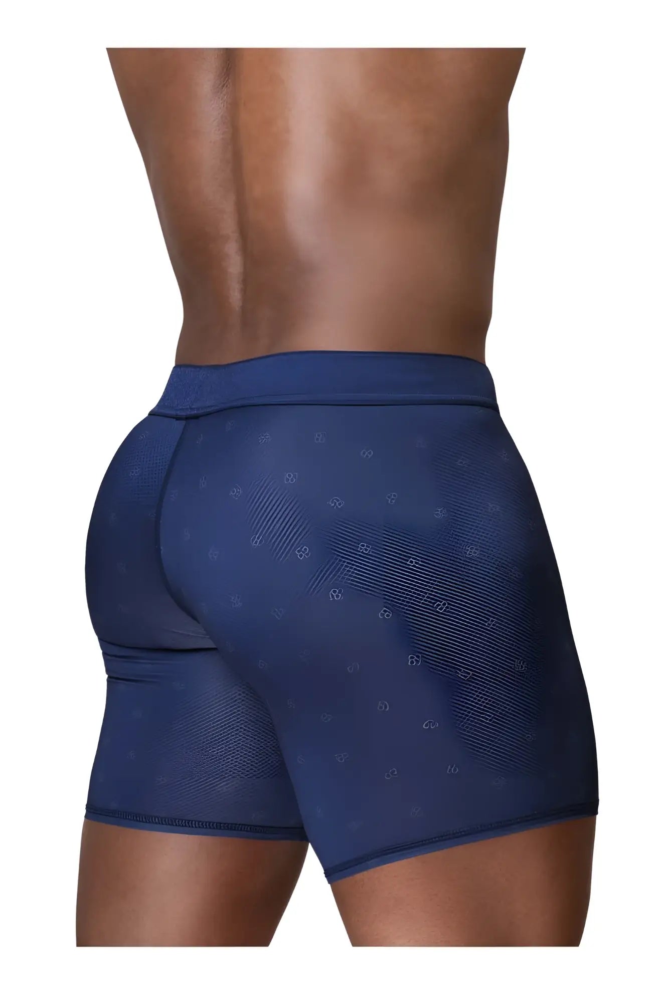 Navy blue ErgoWear EW1753 FEEL SE boxer briefs with breathable mesh material and a subtle patterned design
