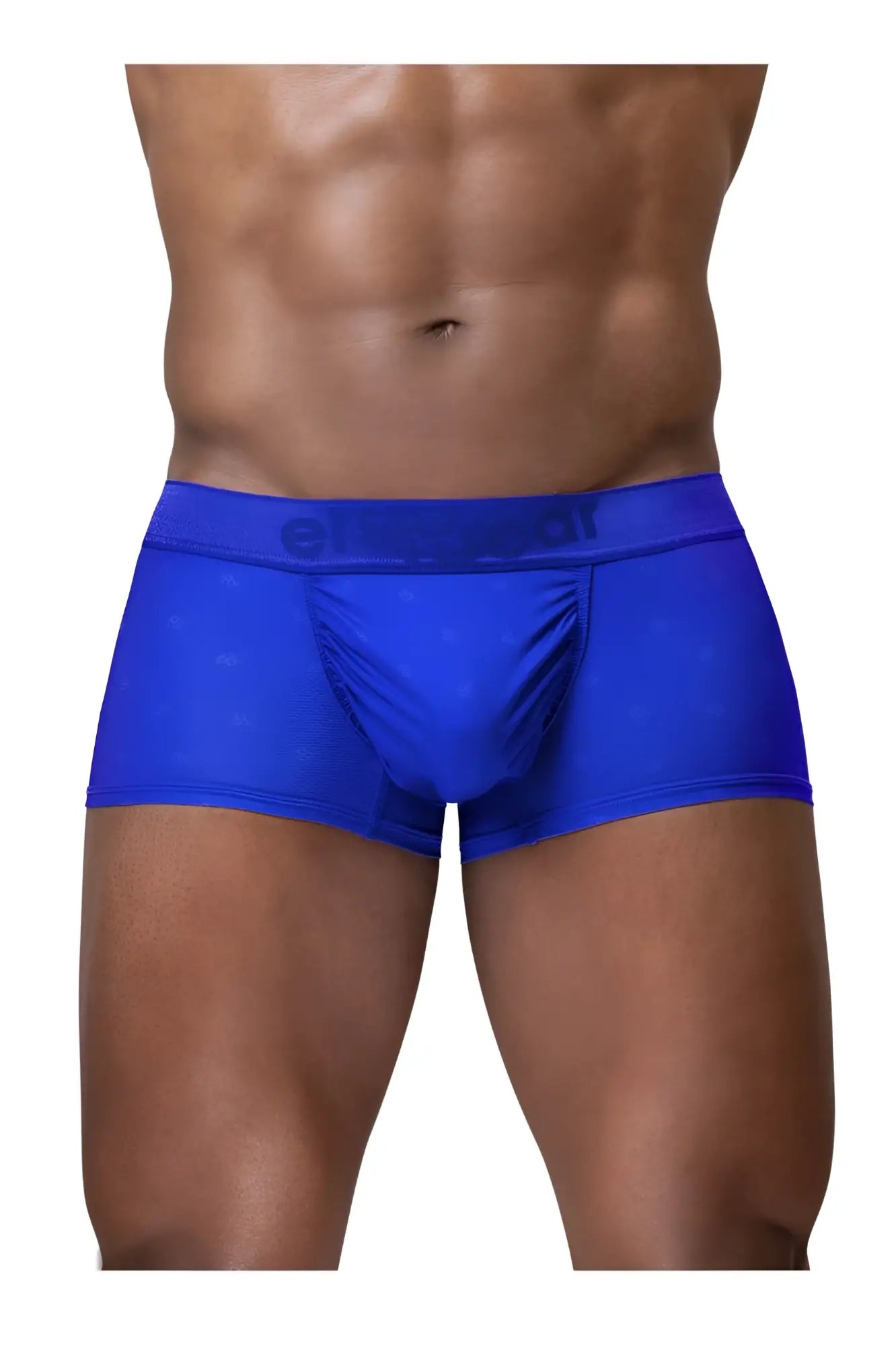 Bright blue erect men’s boxer briefs with subtle pattern and ergonomic fit from ergowear ew1756 feel se trunks