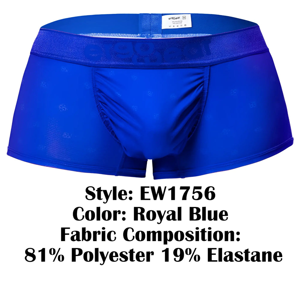 Royal blue ergowear ew1756 feel se trunks with subtle pattern made from 81 polyester and 19 elastane for men