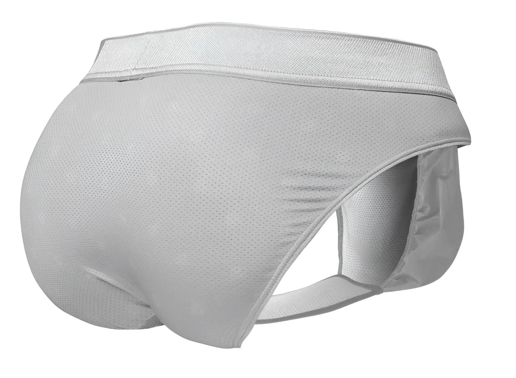 Light gray mesh ergoWear ew1759 feel se briefs with supportive contoured design and elastic waistband in silver