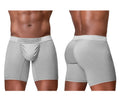 Light gray ergo wear ew1761 feel se boxer briefs with textured fabric and elegance logo on the waistband