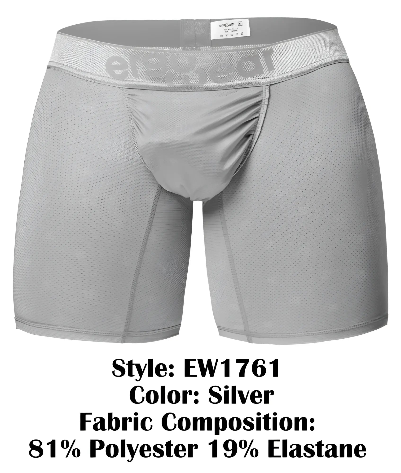 Silver ergo wear ew1761 feel se men’s boxer briefs with mesh texture elastic waistband and elevated gear label