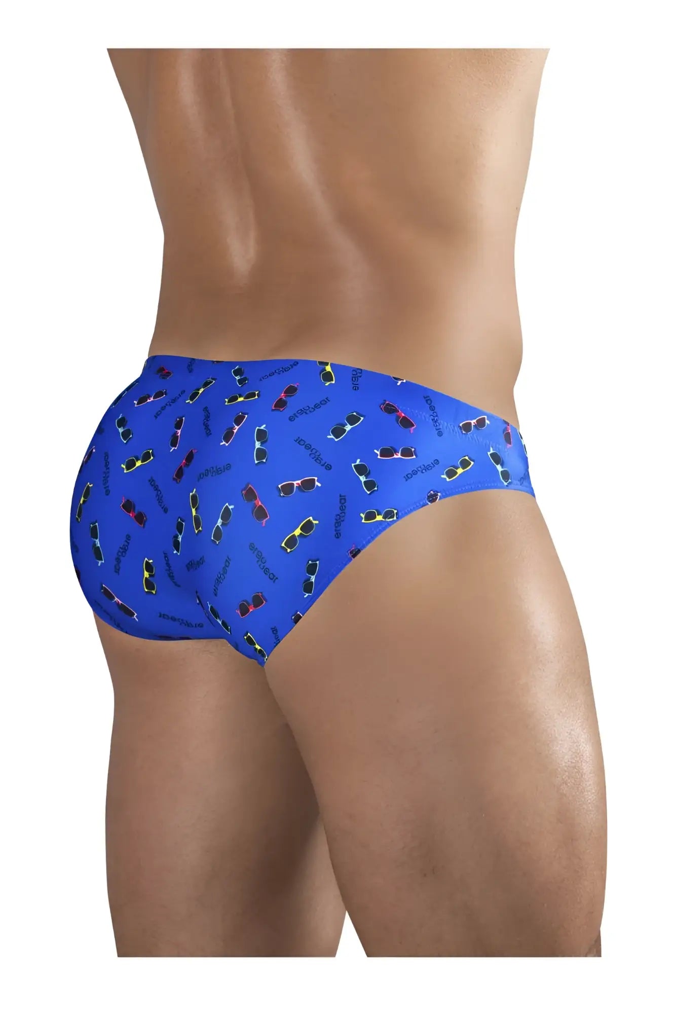 Blue ErgoWear EW1764 FEEL SW swim briefs featuring colorful sunglasses pattern designed for swimwear use