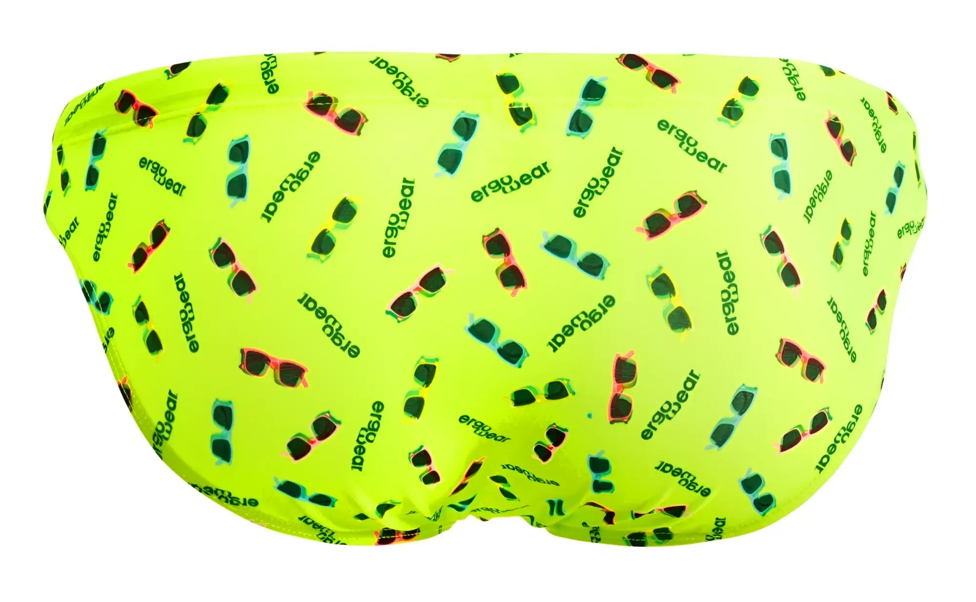 Vibrant neon green ergowear ew1765 x4d swim briefs with colorful sunglasses pattern in bright yellow for swimming