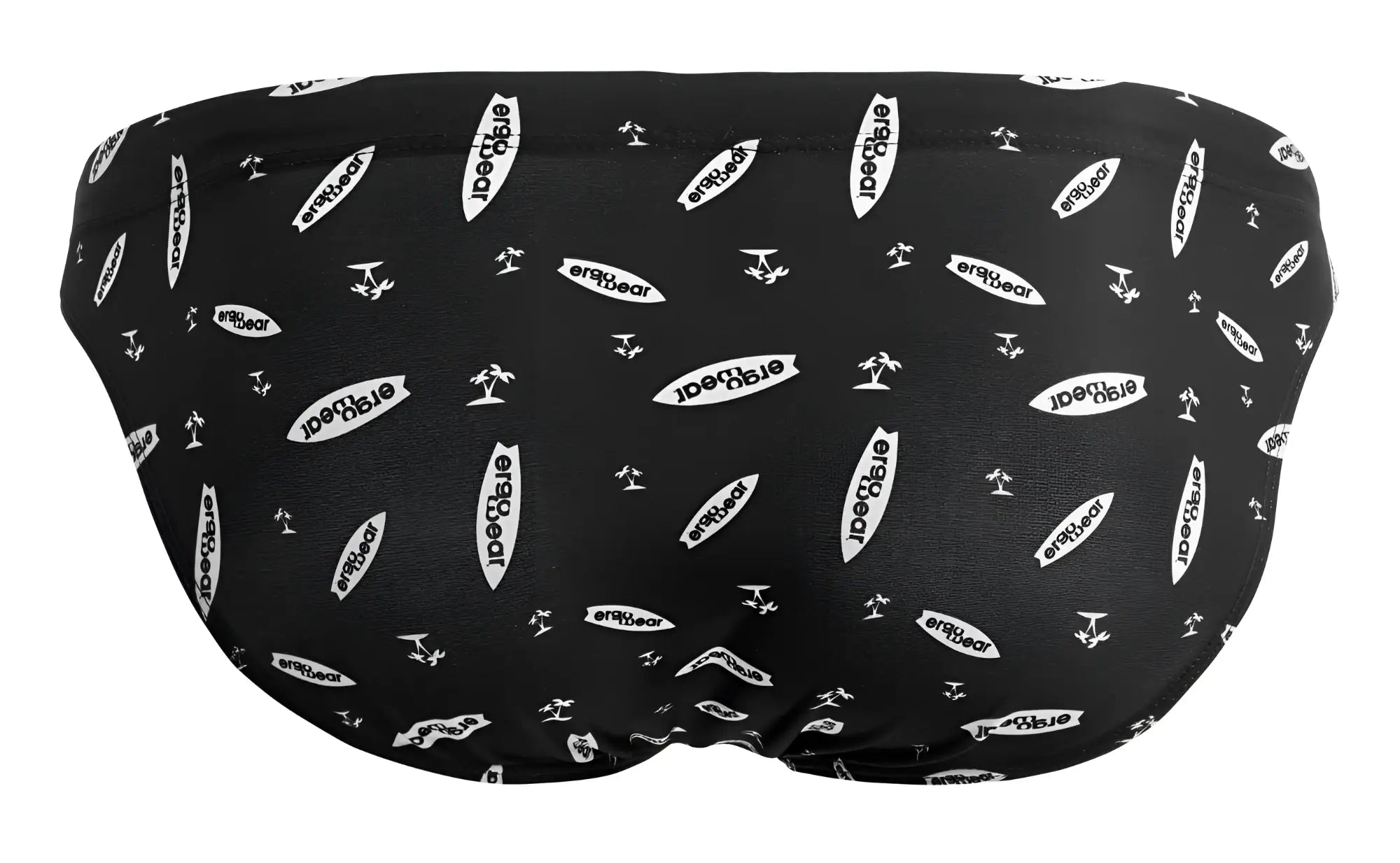 Black ergowear ew1766 x4d sw swim briefs with white eraygear logo and surfboard pattern for men