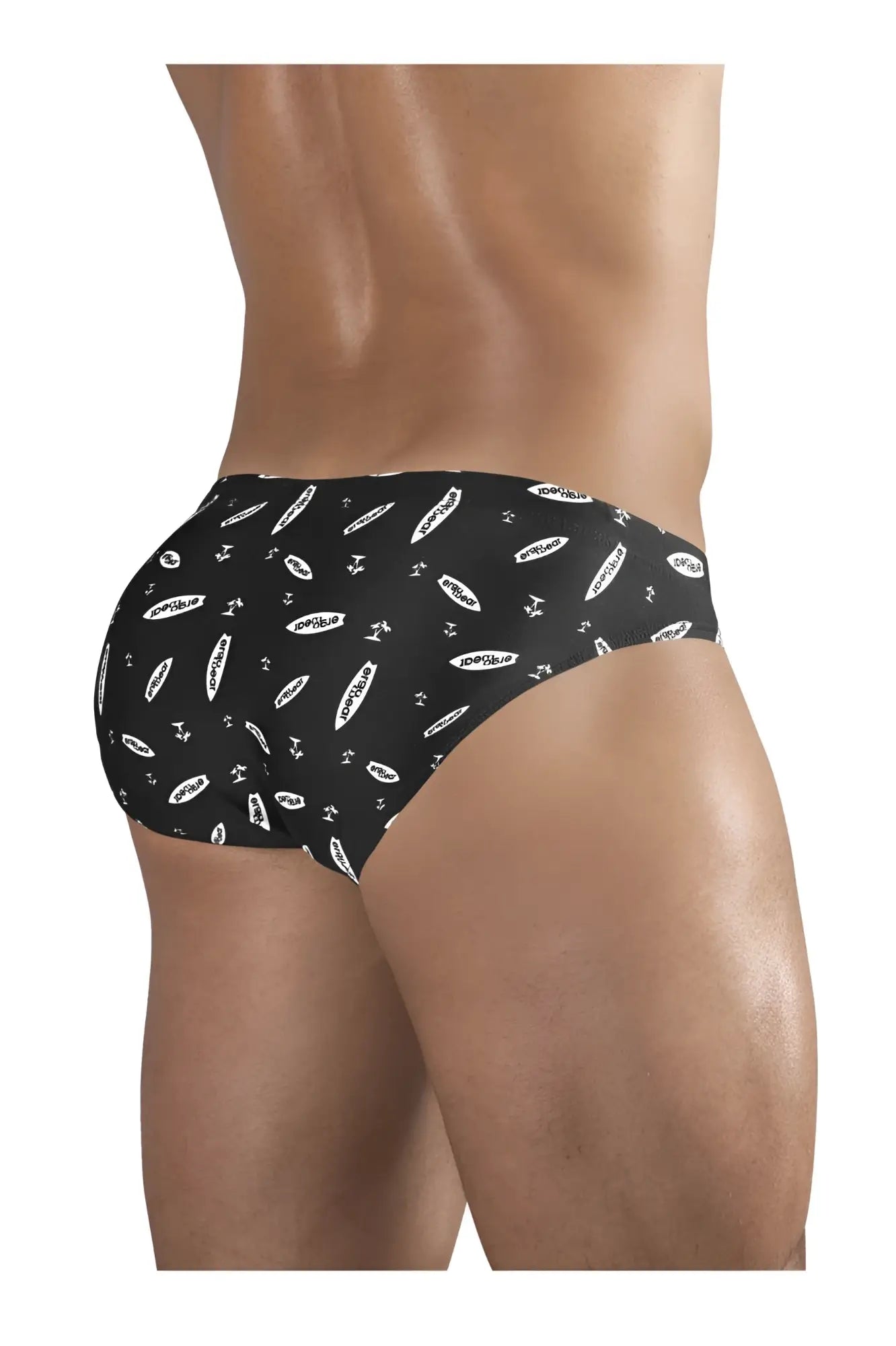 Black ergowear ew1766 x4d sw swim briefs with white surfboard and anchor pattern for beach use