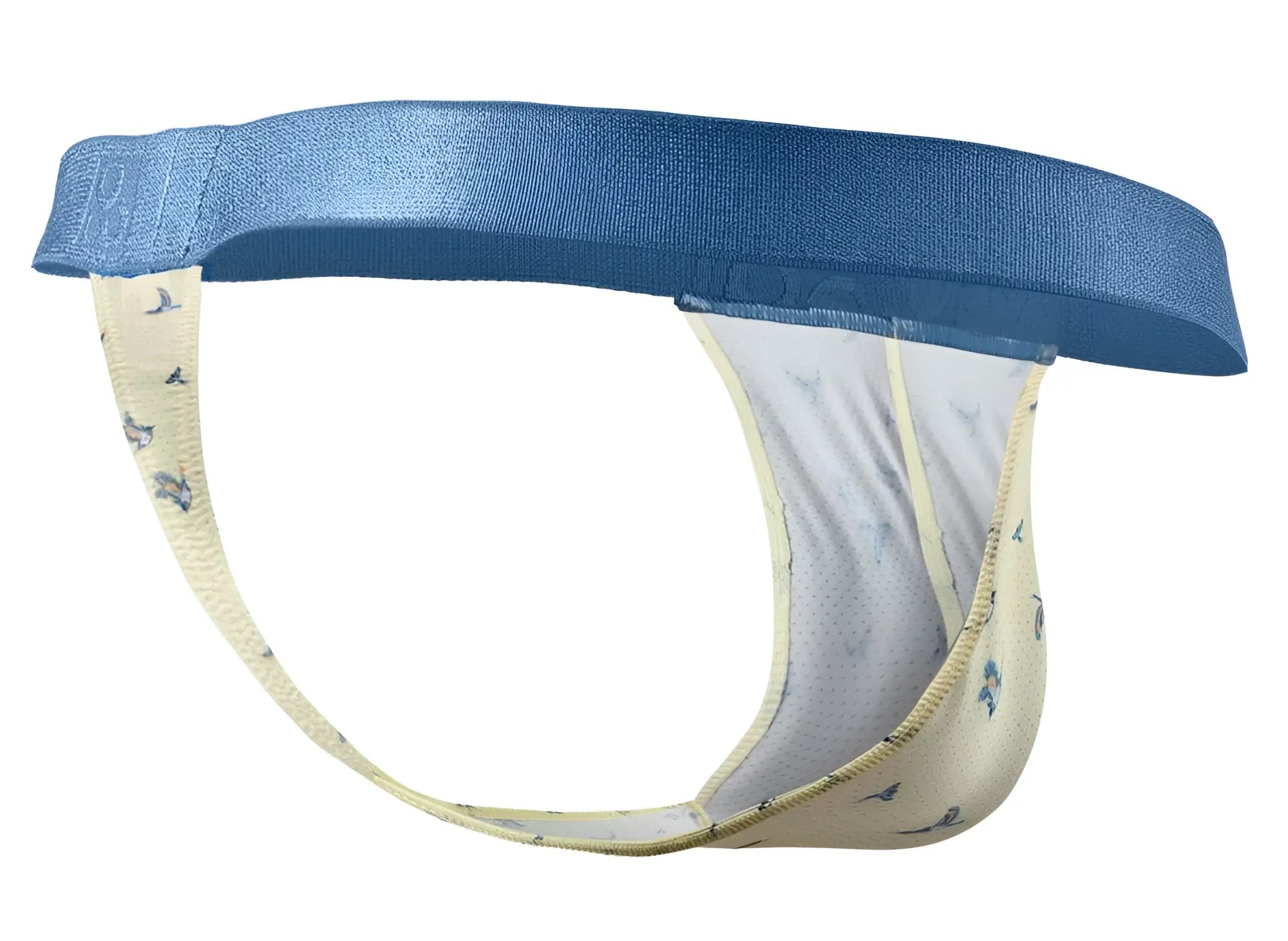 ErgoWear ew1768 slk SE g-string men’s briefs in blue and cream with subtle bird pattern and vanilla color accents