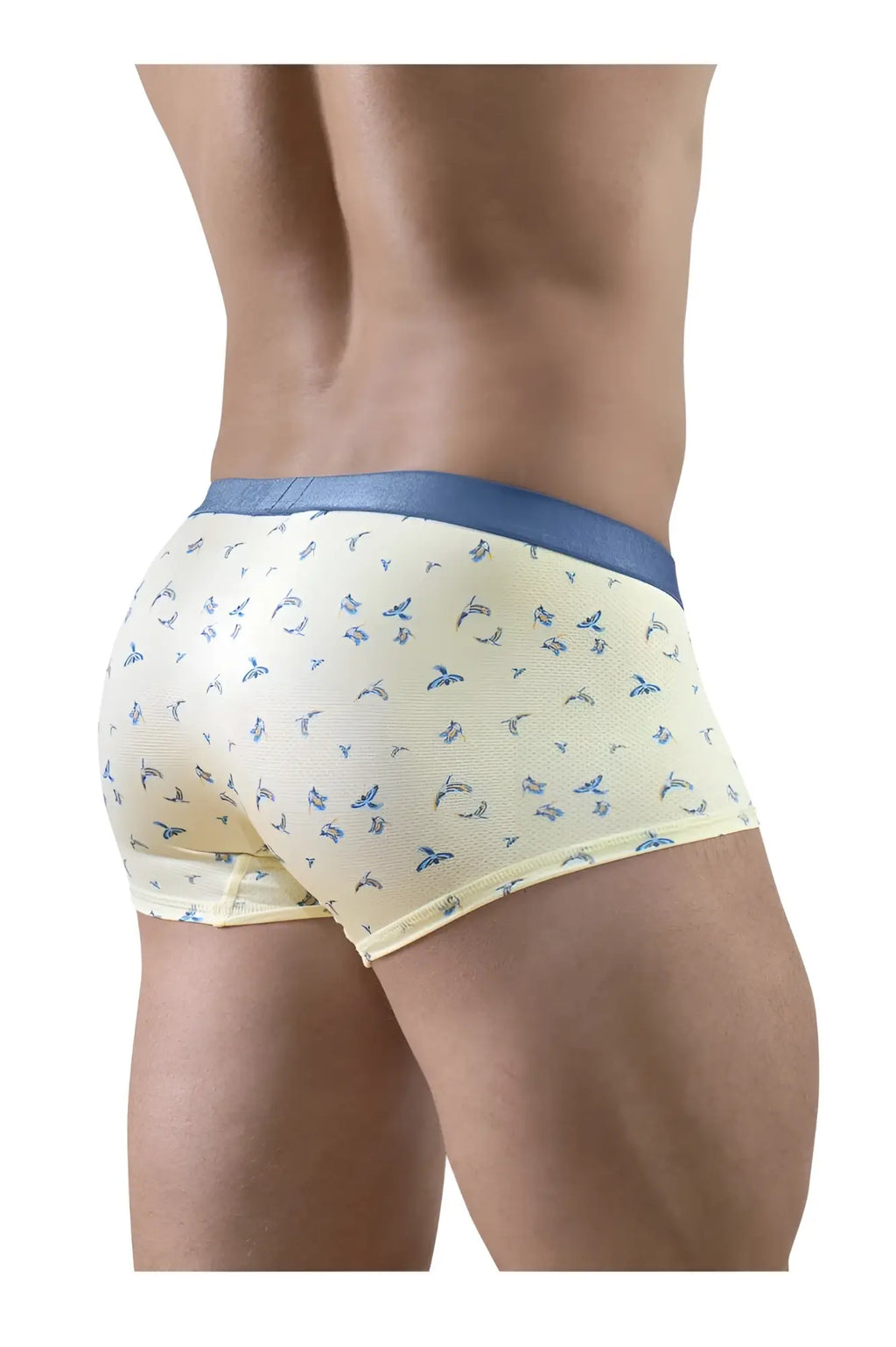 ErgoWear EW1770 SLK SE trunks in cream with blue bird pattern and solid blue waistband for comfortable wear