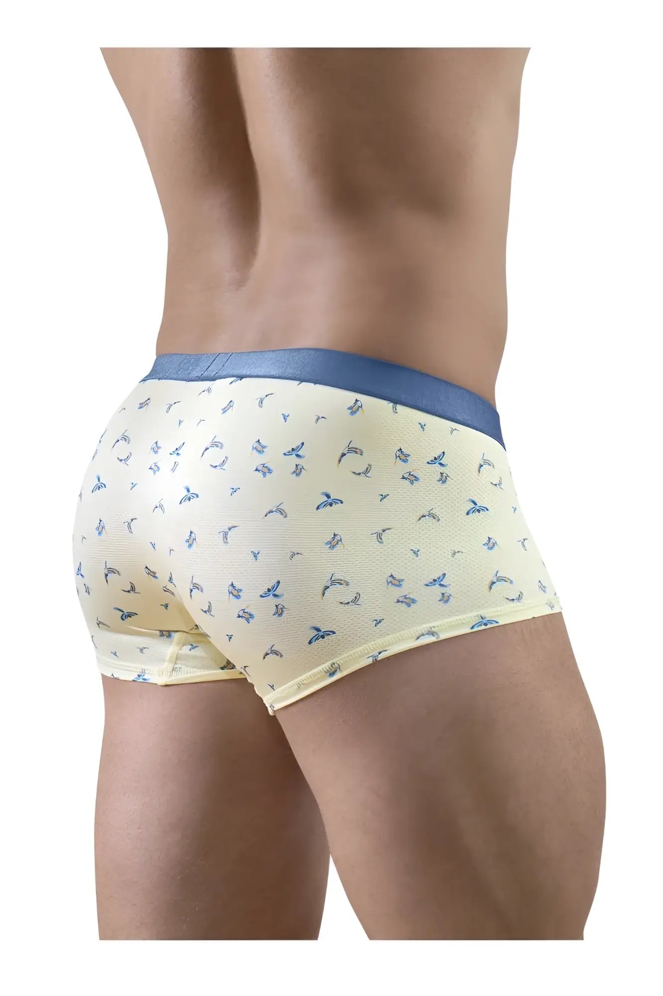 ErgoWear EW1770 SLK SE trunks in cream with blue bird pattern and solid blue waistband for comfortable wear