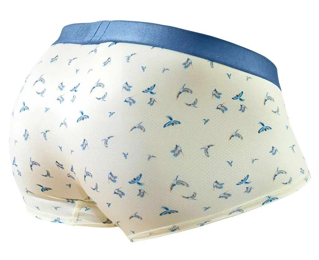 ErgoWear ew1770 slk se vanilla briefs with a subtle blue bird pattern and solid navy waistband