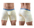 Ergowear ew1771 slk se boxer briefs in cream with a subtle blue bird pattern and solid blue waistband