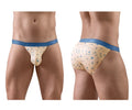 Beige and blue patterned men’s briefs with a subtle bird design ergoWear ew1773 slk se bikini color peach-birds