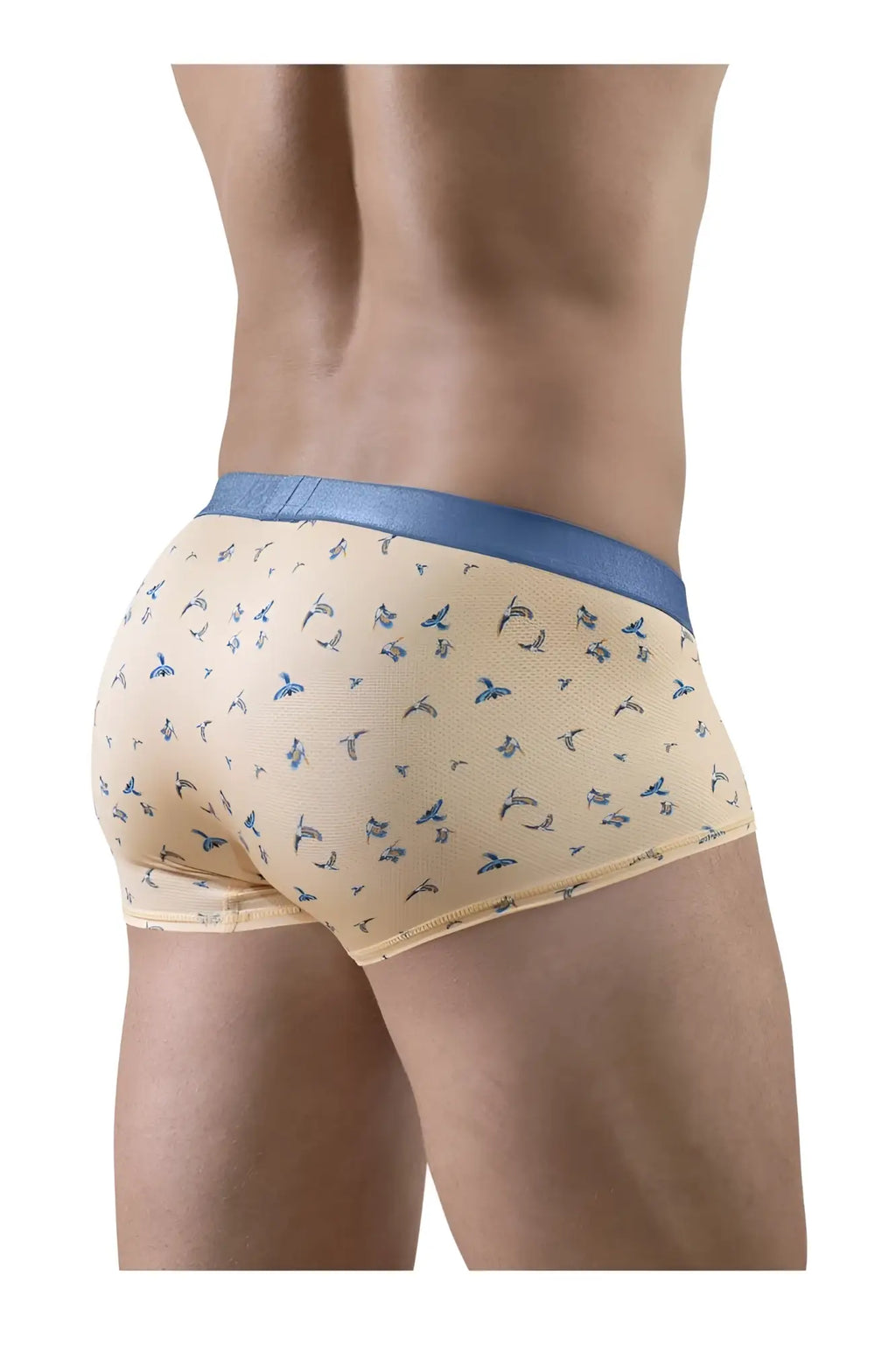 Ergo wear ew1774 slk se trunks in peach with blue bird pattern and solid blue waistband for comfortable support