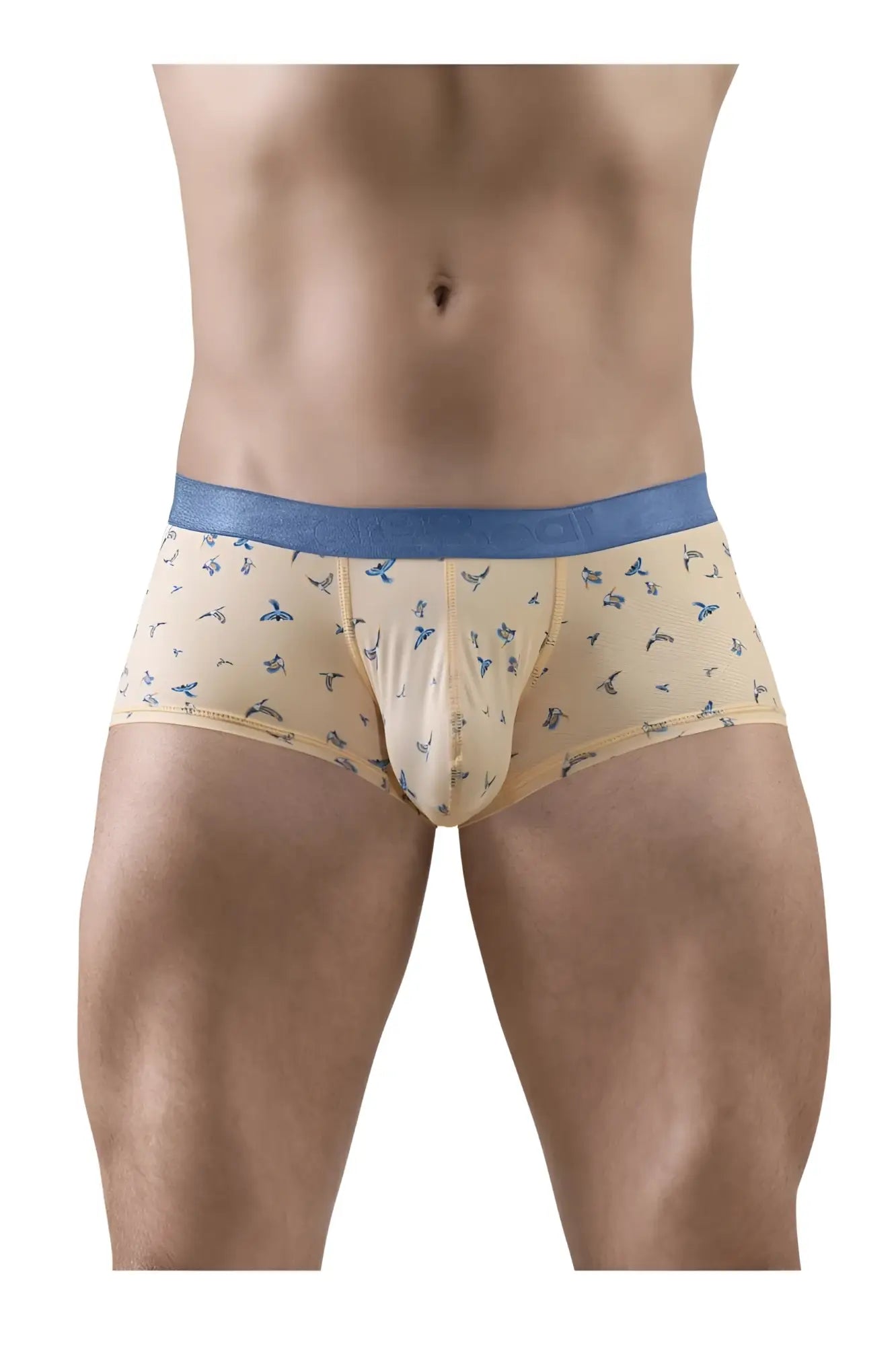 Beige ergoWear ew1774 slk se trunks with blue waistband and small bird patterns in peach color