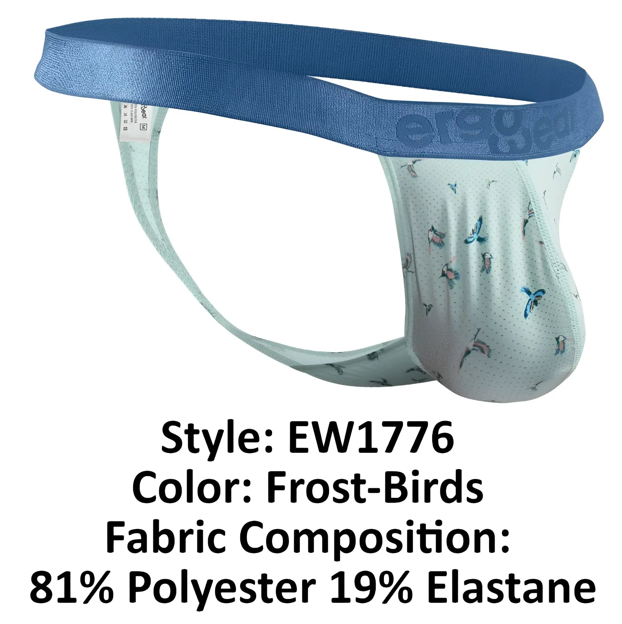 ErgoWear ew1776 slk se g-string frosted-birds blue and light green butterfly patterned briefs made of polyester and elastane